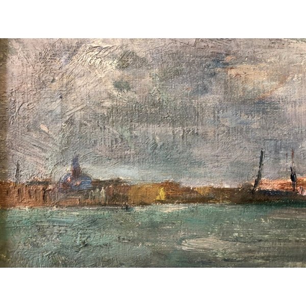 Antico Quadro Dipinto Olio Tela Ezio Pastorio Marina Veduta Laguna