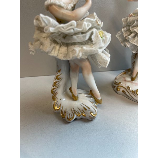 COPPIA BALLERINA CAPODIMONTE FIGURA STATUINA CERAMICA PORCELLANA PIZZO