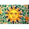 FORMELLA PIASTRELLA CERAMICA SOLE TERRACOTTA SMALTO POLICROMO ITALIA SICILIA 900