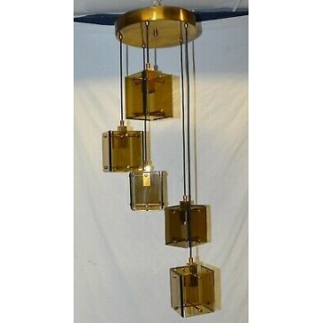 ANTICO LAMPADARIO VETRO 1960 DESIGN Max Ingrand FONTANA ARTE OLD HANGING LAMP