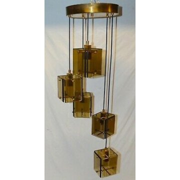 ANTICO LAMPADARIO VETRO 1960 DESIGN Max Ingrand FONTANA ARTE OLD HANGING LAMP