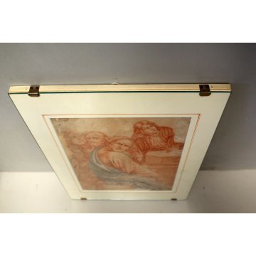 ANTICO DISEGNO PREPARATORIO STUDIO GRUPPO FIGURE SANGUINIA  su CARTA SPOLVERO