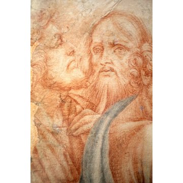 ANTICO DISEGNO PREPARATORIO STUDIO GRUPPO FIGURE SANGUINIA  su CARTA SPOLVERO