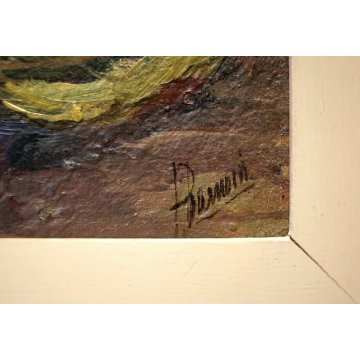 ANTICA COPPIA QUADRO OLIO H. Barnoin NATURA MORTA FRUTTA ESTATE MELONE ANGURIA 