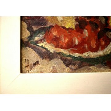 ANTICA COPPIA QUADRO OLIO H. Barnoin NATURA MORTA FRUTTA ESTATE MELONE ANGURIA 