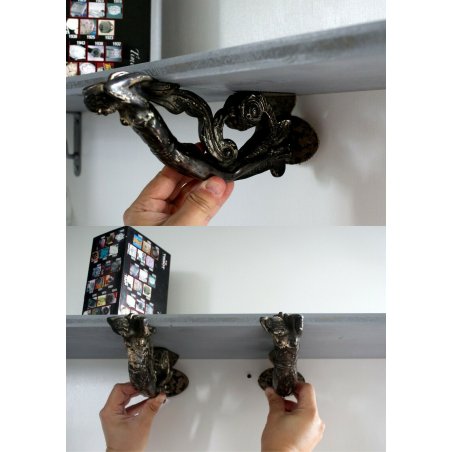 ANTICA COPPIA CARIATIDE REGGIMENSOLA TERRACOTTA SMALTO ARGENTO FIRMATO '800