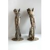 ANTICA COPPIA CARIATIDE REGGIMENSOLA TERRACOTTA SMALTO ARGENTO FIRMATO '800