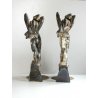 ANTICA COPPIA CARIATIDE REGGIMENSOLA TERRACOTTA SMALTO ARGENTO FIRMATO '800