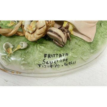 ANTICA SCULTURA PORCELLANA "FRITTATA" TIZIANO GALLI BAMBINI CANE ANNI 40/50 