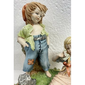 ANTICA SCULTURA PORCELLANA "FRITTATA" TIZIANO GALLI BAMBINI CANE ANNI 40/50 