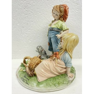 ANTICA SCULTURA PORCELLANA "FRITTATA" TIZIANO GALLI BAMBINI CANE ANNI 40/50 