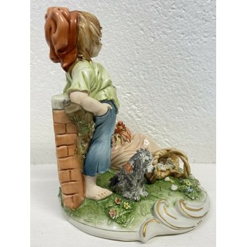 ANTICA SCULTURA PORCELLANA "FRITTATA" TIZIANO GALLI BAMBINI CANE ANNI 40/50 