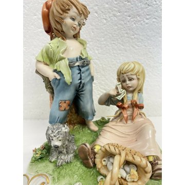 ANTICA SCULTURA PORCELLANA "FRITTATA" TIZIANO GALLI BAMBINI CANE ANNI 40/50 