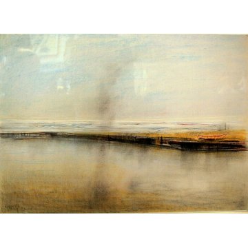 QUADRO DISEGNO A PASTELLO Aldo Alberti  "Pescara" PAESAGGIO MARINA BARCHE 1969