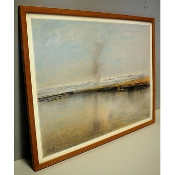 QUADRO DISEGNO A PASTELLO Aldo Alberti  "Pescara" PAESAGGIO MARINA BARCHE 1969