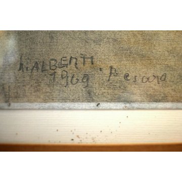 QUADRO DISEGNO A PASTELLO Aldo Alberti  "Pescara" PAESAGGIO MARINA BARCHE 1969