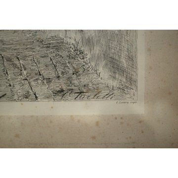 ANTICA ACQUAFORTE STAMPA INCISIONE C. Turletti "Andiam pel mondo" RITRATTO FRATE