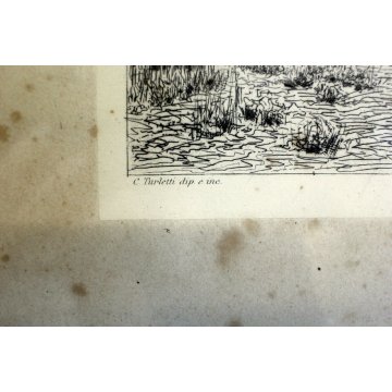 ANTICA ACQUAFORTE STAMPA INCISIONE C. Turletti "Andiam pel mondo" RITRATTO FRATE