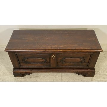 ANTICA CASSAPANCA LEGNO PIOPPO FORMELLE PANCA BAULE EPOCA 1800 NEOCLASSICA 