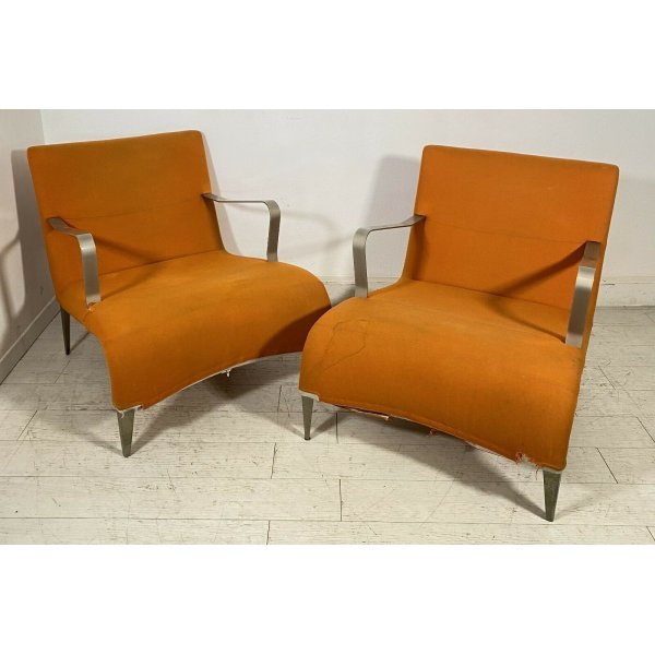 COPPIA POLTRONA DESIGN 1970s ATTRIBUIBILI A B&B ARMCHAIR VINTAGE ANNI 70  ARANCIO