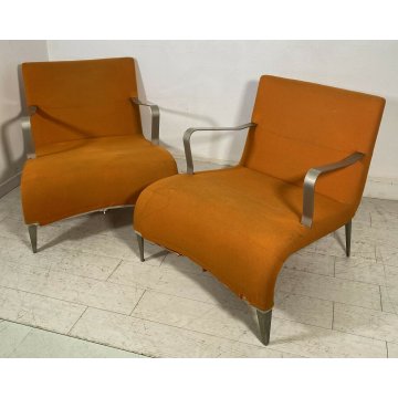 COPPIA POLTRONA DESIGN 1970s ATTRIBUIBILI A B&B ARMCHAIR VINTAGE ANNI 70 ARANCIO