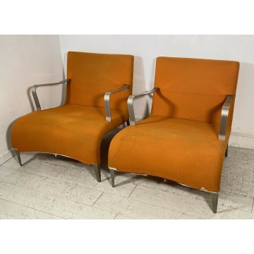 COPPIA POLTRONA DESIGN 1970s ATTRIBUIBILI A B&B ARMCHAIR VINTAGE ANNI 70 ARANCIO