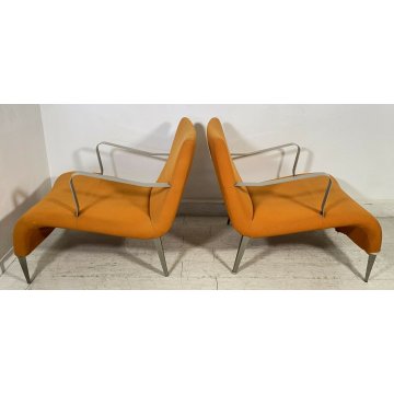 COPPIA POLTRONA DESIGN 1970s ATTRIBUIBILI A B&B ARMCHAIR VINTAGE ANNI 70 ARANCIO