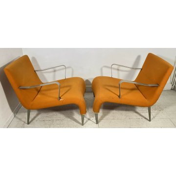 COPPIA POLTRONA DESIGN 1970s ATTRIBUIBILI A B&B ARMCHAIR VINTAGE ANNI 70 ARANCIO