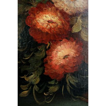 ANTICO GRANDE DIPINTO COPIA D'AUTORE NATURA MORTA VASO FIORI DALIE EPOCA '900