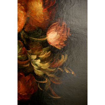 ANTICO GRANDE DIPINTO COPIA D'AUTORE NATURA MORTA VASO FIORI DALIE EPOCA '900