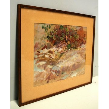 ANTICO QUADRO ACQUERELLO Mazzoni Giuseppe RAGAZZA SEDUTA OMBRA CESPUGLI SPIAGGIA