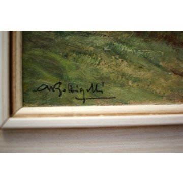 PICCOLO QUADRO OLIO Angelo Bottigelli "Campagna Bustese" PAESAGGIO CAMPESTRE