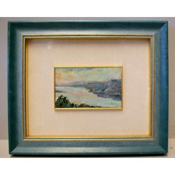 PICCOLO QUADRO OLIO Carlo Farioli PAESAGGIO Mattino sul Lago Maggiore STRESA 97