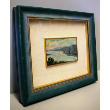 PICCOLO QUADRO OLIO Carlo Farioli PAESAGGIO Mattino sul Lago Maggiore STRESA 97