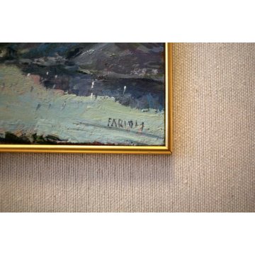 PICCOLO QUADRO OLIO Carlo Farioli PAESAGGIO Mattino sul Lago Maggiore STRESA 97