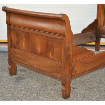ANTICO LETTO CAMERA a BARCA SINGOLO legno NOCE MASSELLO epoca 1800 OLD WOOD BED
