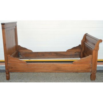 ANTICO LETTO CAMERA a BARCA SINGOLO legno NOCE MASSELLO epoca 1800 OLD WOOD BED