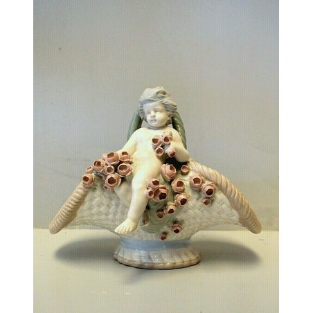 ANTICO SCULTURA CERAMICA Amphora Czechoslovakia CENTROTAVOLA PUTTO ANGELO NINFEE