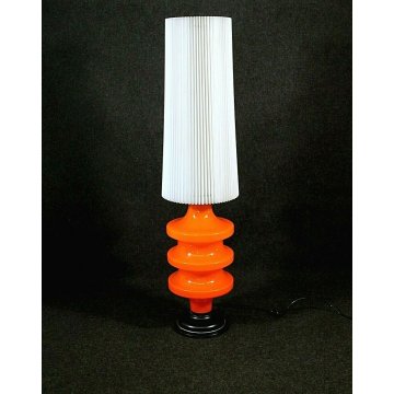 GRANDE LAMPADA TAVOLO BIG TABLE LAMP VETRO MURANO ARANCIONE PARALUME PLISSE '70