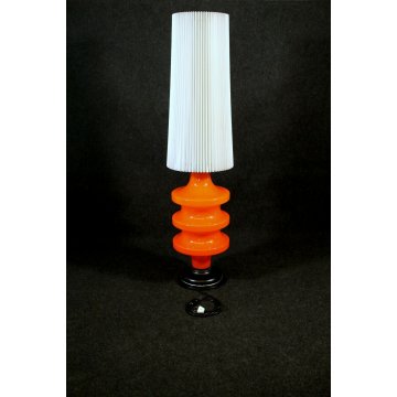 GRANDE LAMPADA TAVOLO BIG TABLE LAMP VETRO MURANO ARANCIONE PARALUME PLISSE '70