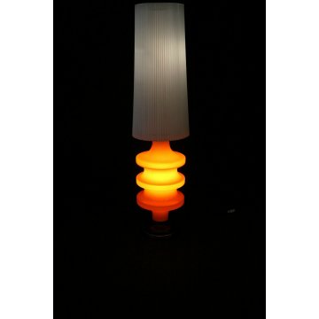 GRANDE LAMPADA TAVOLO BIG TABLE LAMP VETRO MURANO ARANCIONE PARALUME PLISSE '70