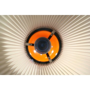 GRANDE LAMPADA TAVOLO BIG TABLE LAMP VETRO MURANO ARANCIONE PARALUME PLISSE '70