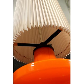 GRANDE LAMPADA TAVOLO BIG TABLE LAMP VETRO MURANO ARANCIONE PARALUME PLISSE '70