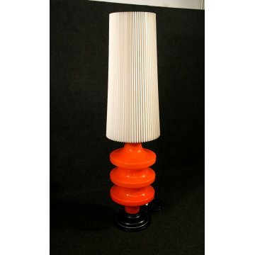 GRANDE LAMPADA TAVOLO BIG TABLE LAMP VETRO MURANO ARANCIONE PARALUME PLISSE  '70