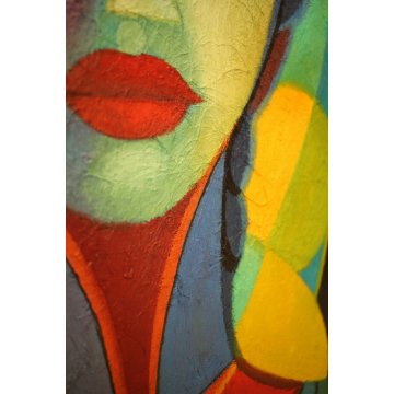 QUADRO OLIO TELA Renato Fiorillo ASTRATTO GEOMETRICO RITRATTO DONNA FIGURA '900