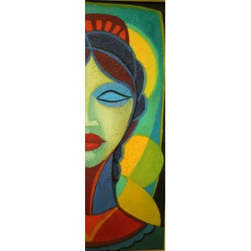 QUADRO OLIO TELA Renato Fiorillo ASTRATTO GEOMETRICO RITRATTO DONNA FIGURA '900