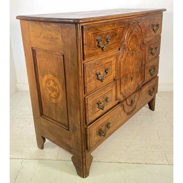 ANTICO COMÒ CANTERANO INTARSIATO LEGNO NOCE 4 CASSETTI 1700 MOBILE CASSETTONE 