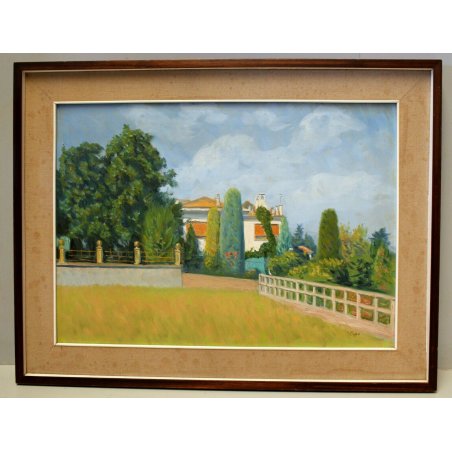 QUADRO OLIO Carlo Coppo DIPINTO PAESAGGIO NOVARA VILLA PARCO MEINA LAGO MAGGIORE