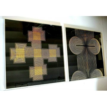 COPPIA STAMPA MULTIPLO 69,5X69,5 SERIGRAFIA FIRMATA Bertolio Angelo Giuseppe '75