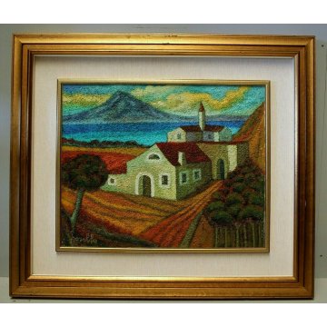 QUADRO TECNICA MISTA Renato Fiorillo ASTRATTO MARINA VEDUTA NAPOLI BORGO CHIESA